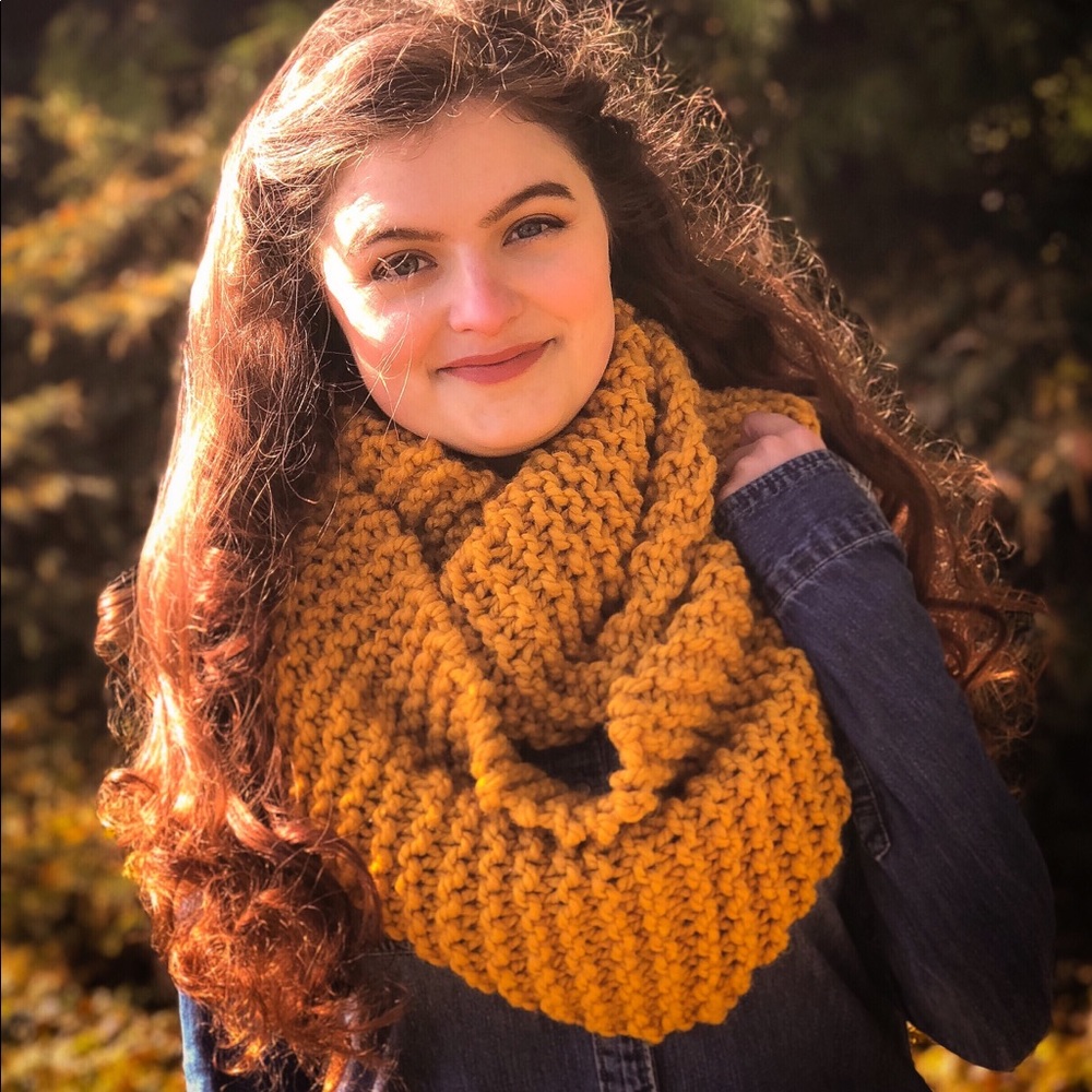 Oversized Hand-knitted Autumn Infinity Scarf/Shaw